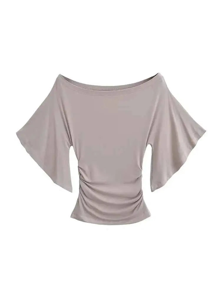 Slim Fit Top with Bat Sleeves Off-Shoulder T-Shirt