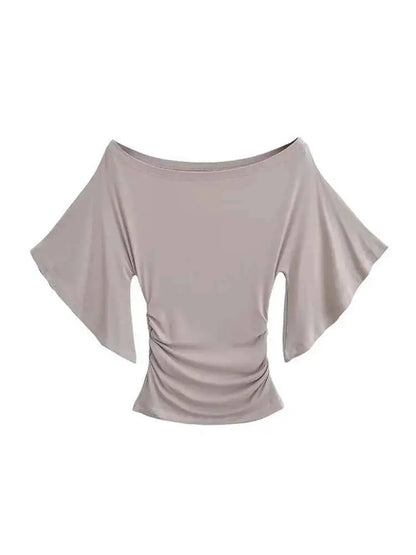 Slim Fit Top with Bat Sleeves Off-Shoulder T-Shirt