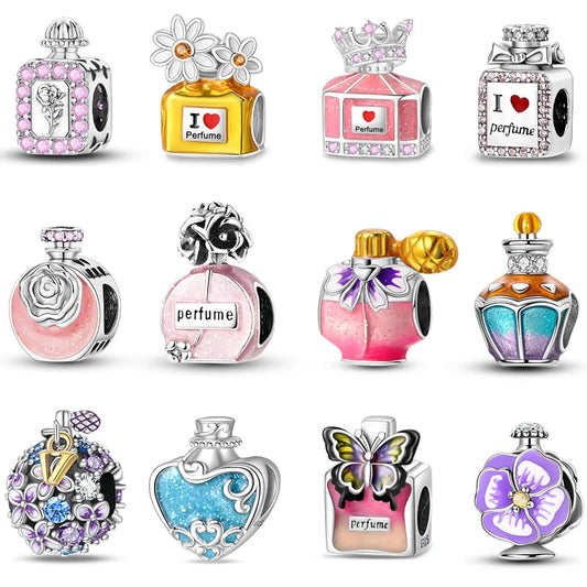 Romantic Pink Crown Perfume Bottle Charms Beads Fit Qikaola Bracelets Fine Jewelry Valentine's Day Gift Dabfavshop