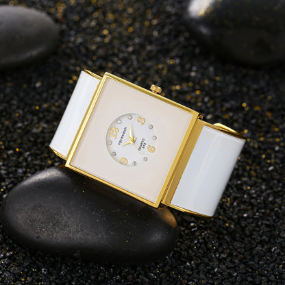 Elegant Fashion Large Square Dial Women's Bangle Watch, Luxury All-match Ladies Female Quartz Bracelet Watch Clock Gift