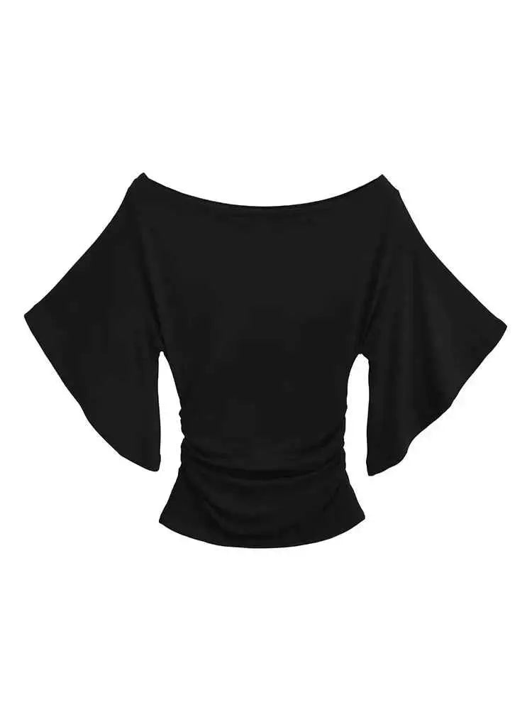 Slim Fit Top with Bat Sleeves Off-Shoulder T-Shirt