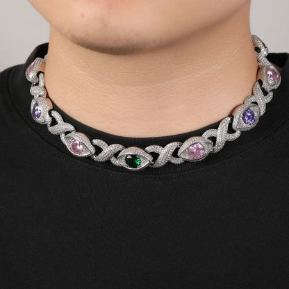 Iced Out Infinity Cuban Chain Necklace with Big CZ Eyes Pave Setting Cubic Zirconia for Women Men Dabfavshop