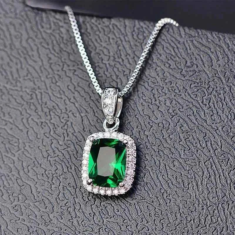 Cubic Zirconia Pendant Necklace White/Green/Purple/Pink Colors
