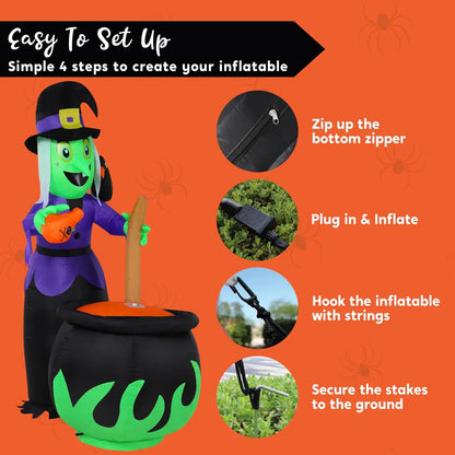 6 FT  Witch Halloween Inflatables Outdoor Decorations