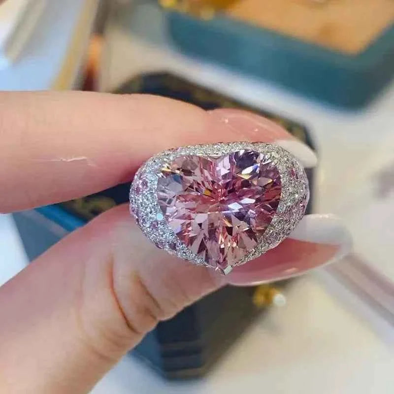 2025 Big Pink Crystal LOVE Heart Open Ring for Women 925 Sterling Silver Wedding Luxury Vintage Aesthetic Jewelry Accessories