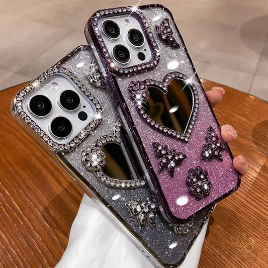 Bling Rhinestone Mirror Cover Case for iPhone 16 pro Max 15 plus Glitter Diamond Encrusted Butterfly Design Shockproof Anti-Knock Dabfavshop