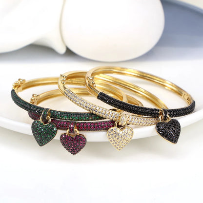 New Fashion Elegant Gold Color Heart Pendant Bangle Jewelry Crystal Zircon Bracelets Lover Romantic Wedding Gift Wholesale