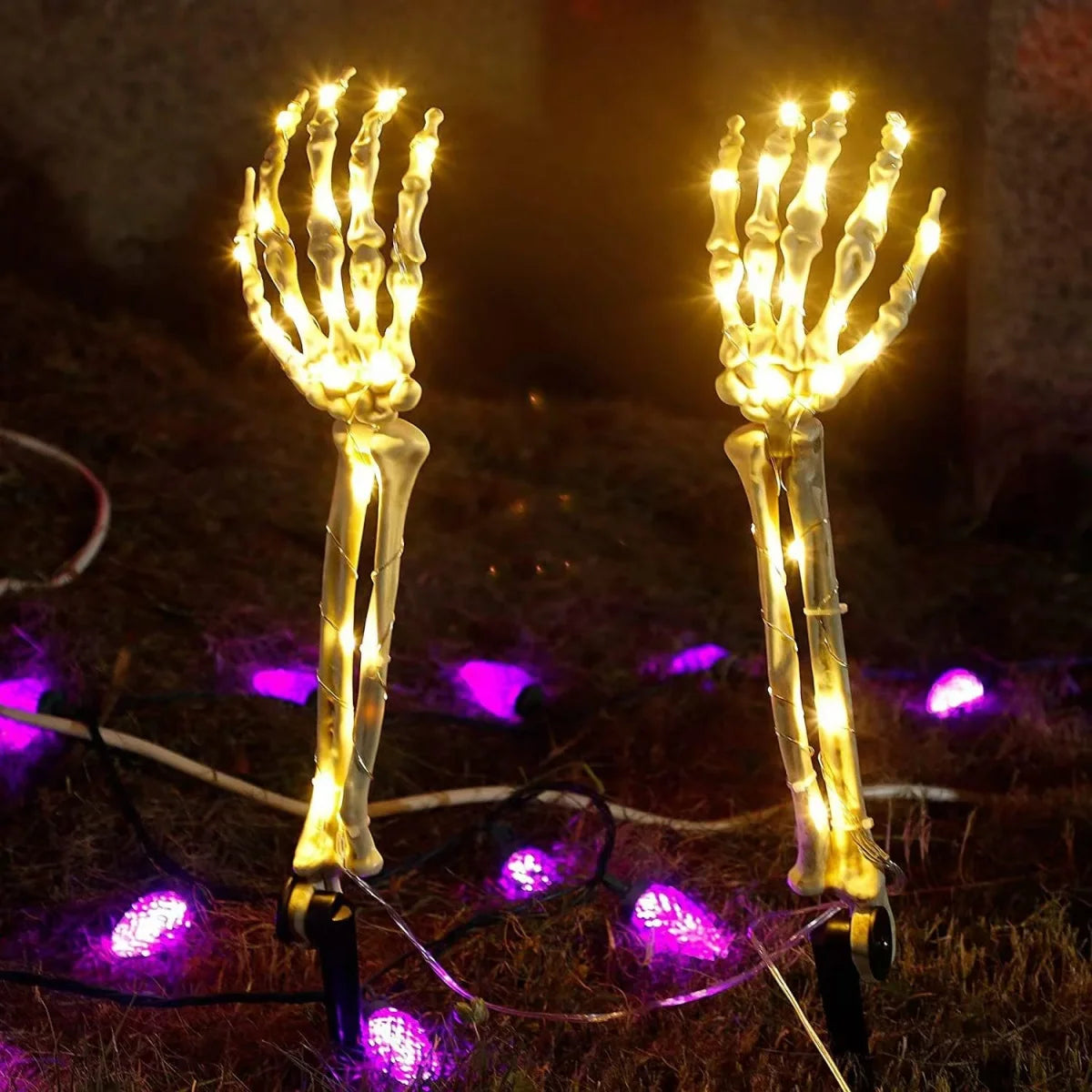 Halloween Solar Ghost Hand LED Light String, Ghost Festival Courtyard Atmosphere Decoration Light, Copper Wire Ground Plug Light Dabfavshop
