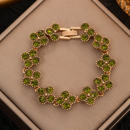 CDD New Sparkling Rhinestone Four Leaf Clover Hand Bracelet for Women Girls Luxury Crystal Bangle Adjustable Wrist Jewelry Gifts Dabfavshop