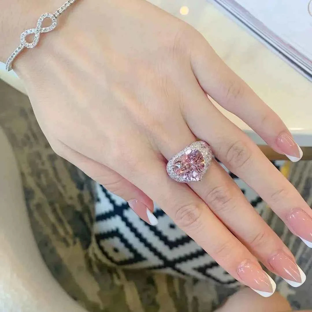 2025 Big Pink Crystal LOVE Heart Open Ring for Women 925 Sterling Silver Wedding Luxury Vintage Aesthetic Jewelry Accessories
