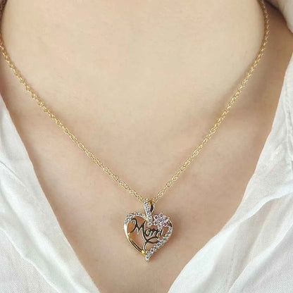 Mom Heart Necklace, Rhinestone Heart Pendant, Perfect Mother's Day Gift & Light Luxury Clavicle Chain