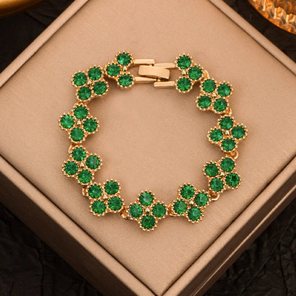 CDD New Sparkling Rhinestone Four Leaf Clover Hand Bracelet for Women Girls Luxury Crystal Bangle Adjustable Wrist Jewelry Gifts Dabfavshop