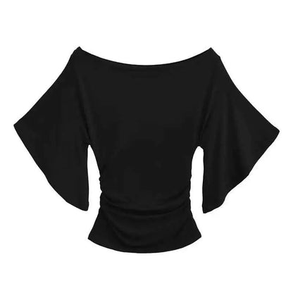 Slim Fit Top with Bat Sleeves Off-Shoulder T-Shirt