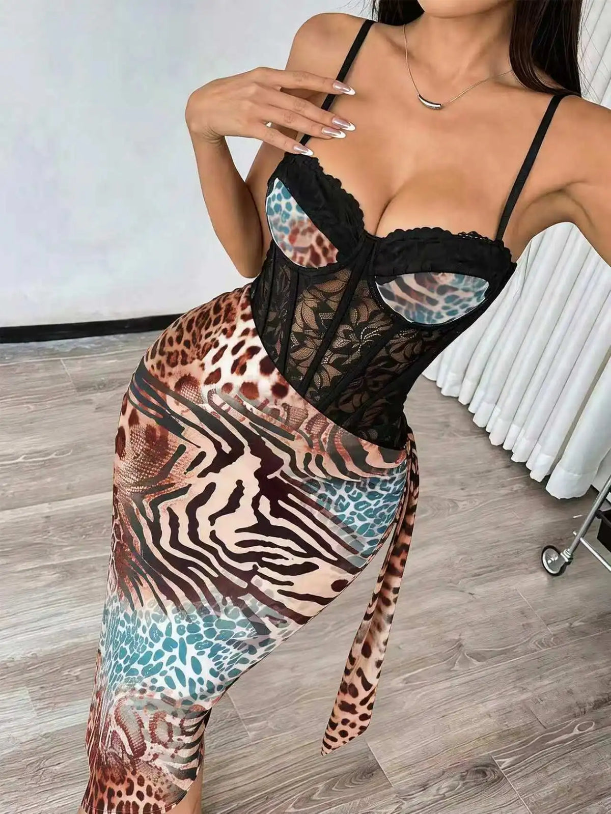 Women's Lace Bustier Maxi Dress Built-in Bra Underwire Corset Bodycon