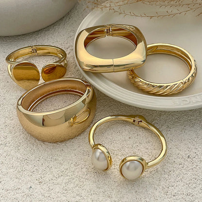 6 Styles Geometric Gold Color Cuff Spring Bangles Wide Hand Bracelets Dabfavshop