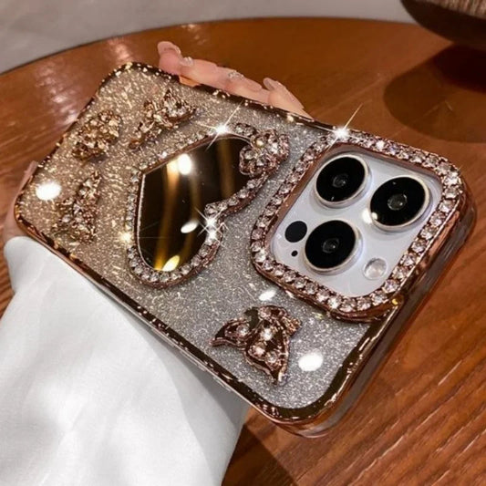 Bling Rhinestone Mirror Cover Case for iPhone 16 pro Max 15 plus Glitter Diamond Encrusted Butterfly Design Shockproof Anti-Knock Dabfavshop
