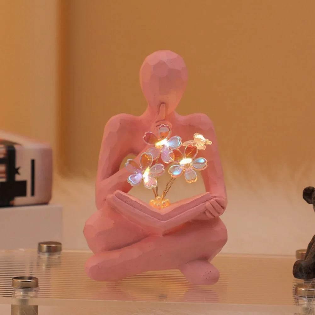 Desktop Thinker Sculpture Ornament Abstract Figure Tulip Book Lamp - Dabfavshop