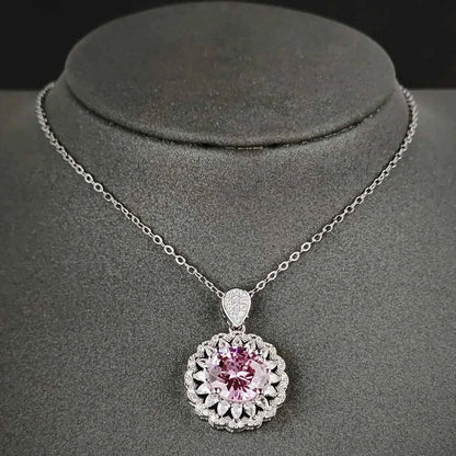 Silver Color Pink Pendant Necklace