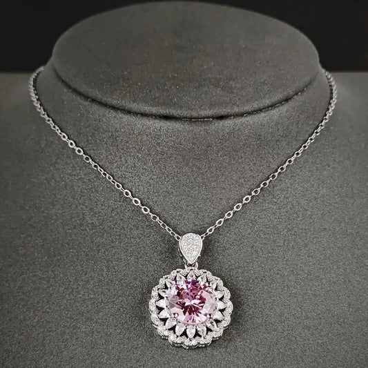 Silver Color Pink Pendant Necklace