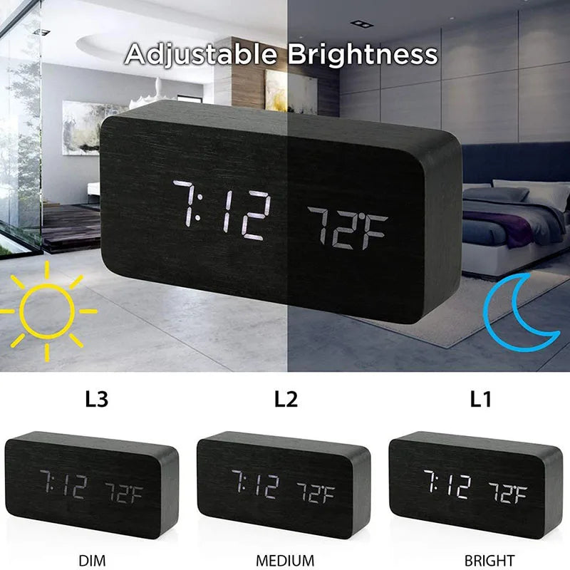 Wooden Digital Alarm Clock, LED Alarm Clock with Temperature Desk Clocks for Office,Bedside Clock Dabfavshop