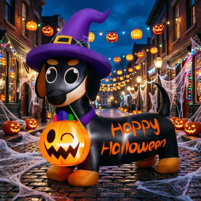 1.6M Inflatable Halloween Puppy Pumpkin Ornament Built-in LED for Outdoor