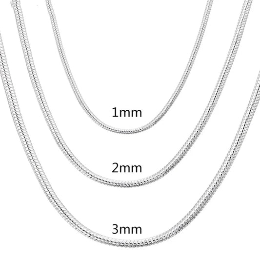Silver Color Solid Snake Chain Necklace Men Women Fashion Jewelry For Pendant Dabfavshop