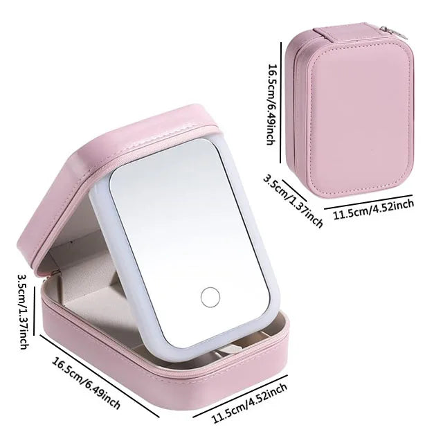 New LED Lighted Cosmetic Case With Mirror PU Leather Portable Travel Makeup Storage Bags Waterproof Travel Makeup Bag