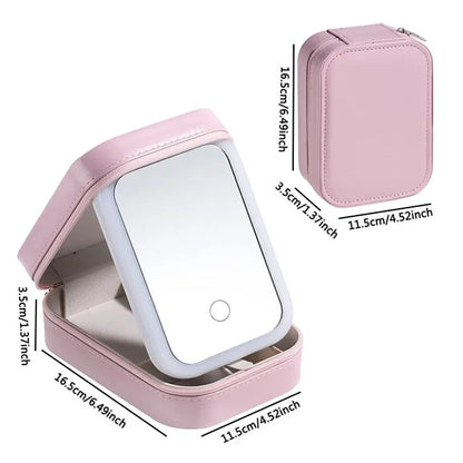 New LED Lighted Cosmetic Case With Mirror PU Leather Portable Travel Makeup Storage Bags Waterproof Travel Makeup Bag
