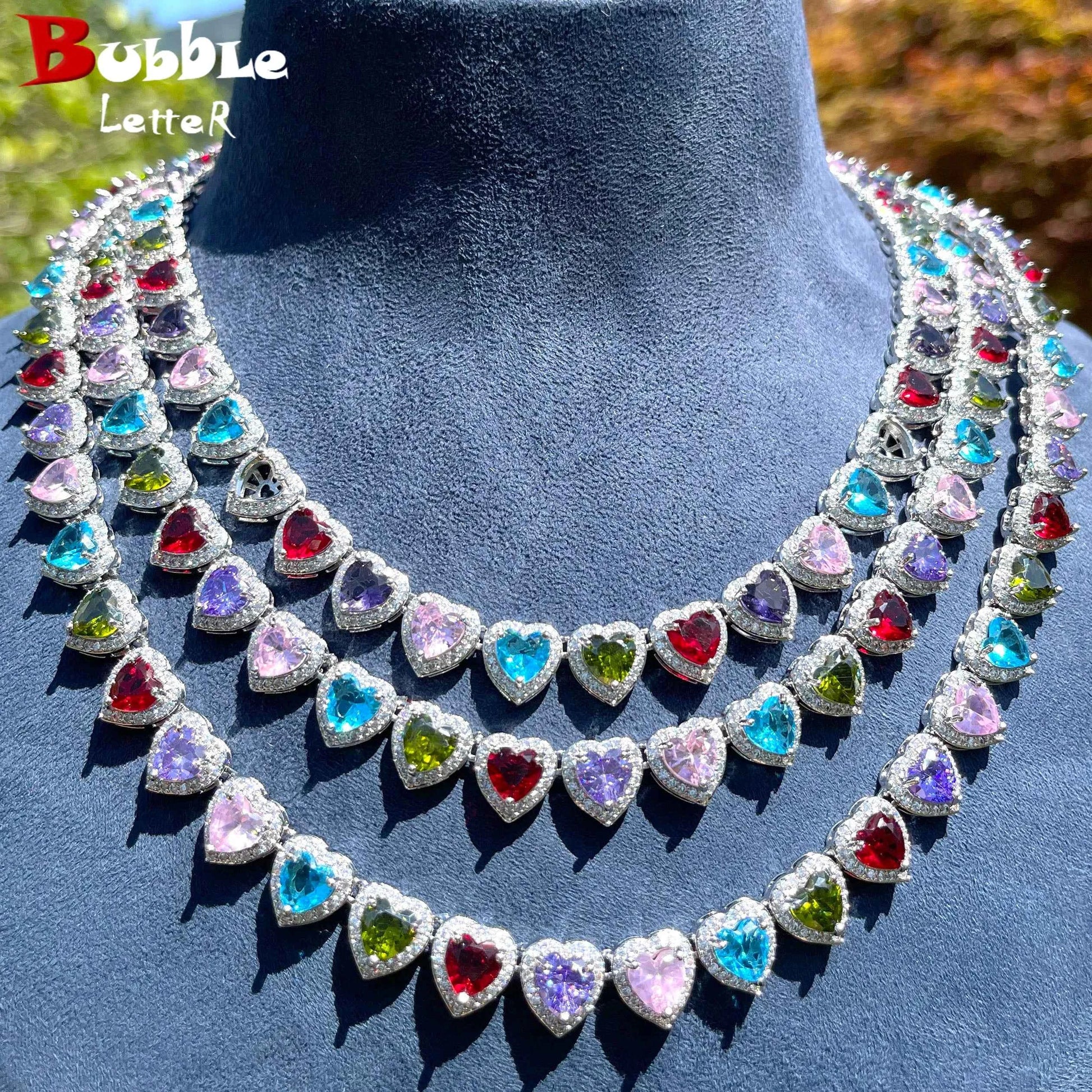 Bubble Letter Colorful Clustered Tennis Chains for Women Necklace Choker