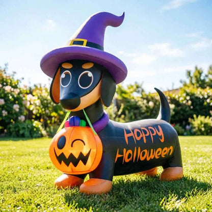 1.6M Inflatable Halloween Puppy Pumpkin Ornament Built-in LED for Outdoor
