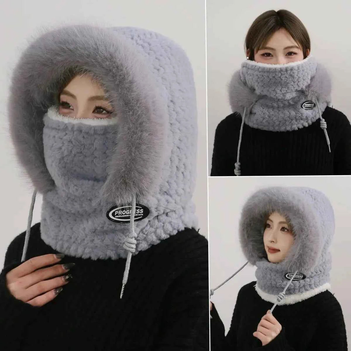 Thermal Plush Hat Hood Scarf and Mask Ear Protection Windproof Thick Design