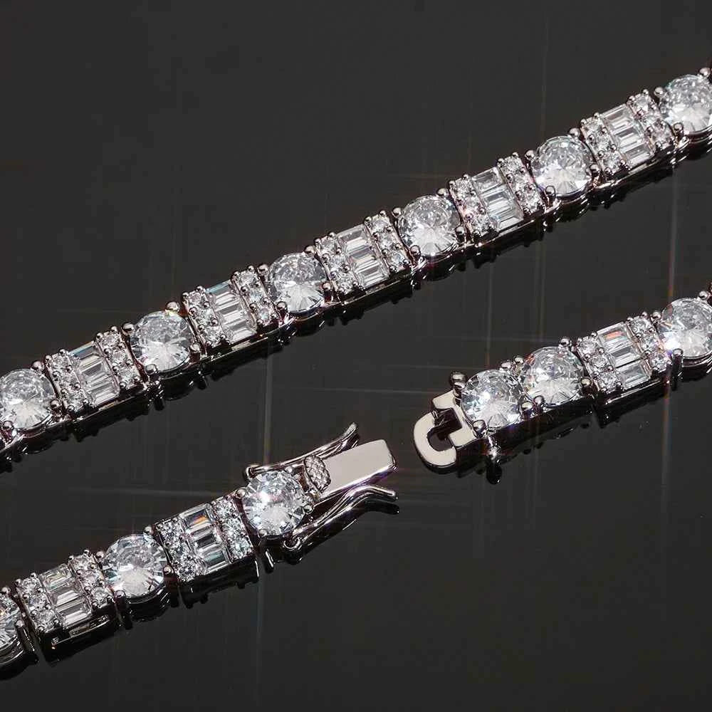 Iced Diamond Tennis Chain Silver Plated Brass Bling Circle Square Cubic Zirconia Necklace