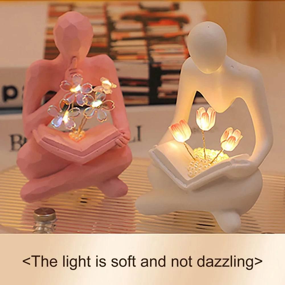 Desktop Thinker Sculpture Ornament Abstract Figure Tulip Book Lamp - Dabfavshop