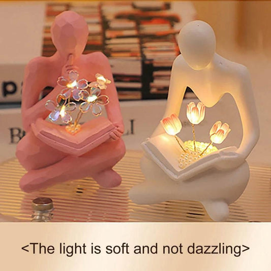 Desktop Thinker Sculpture Ornament Abstract Figure Tulip Book Lamp - Dabfavshop