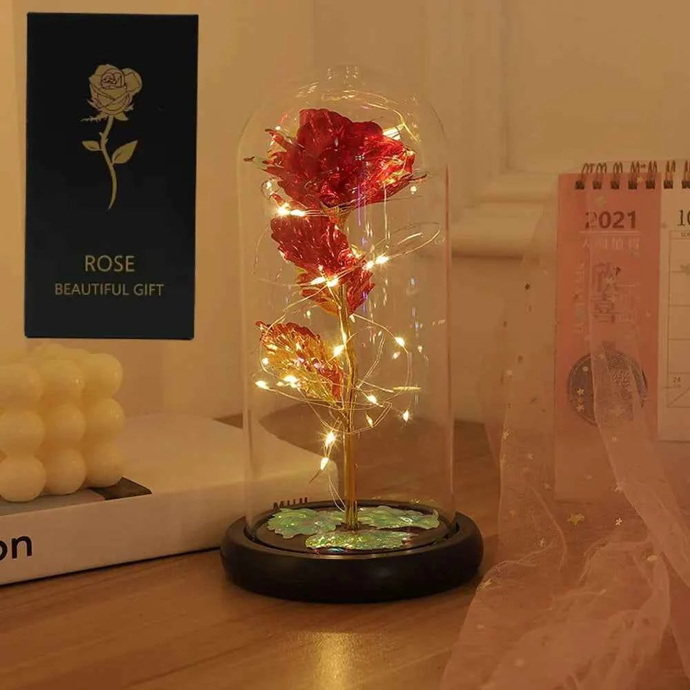 LED Enchanted Galaxy Rose Eternal Beauty Rose With Fairy Lights in Dome