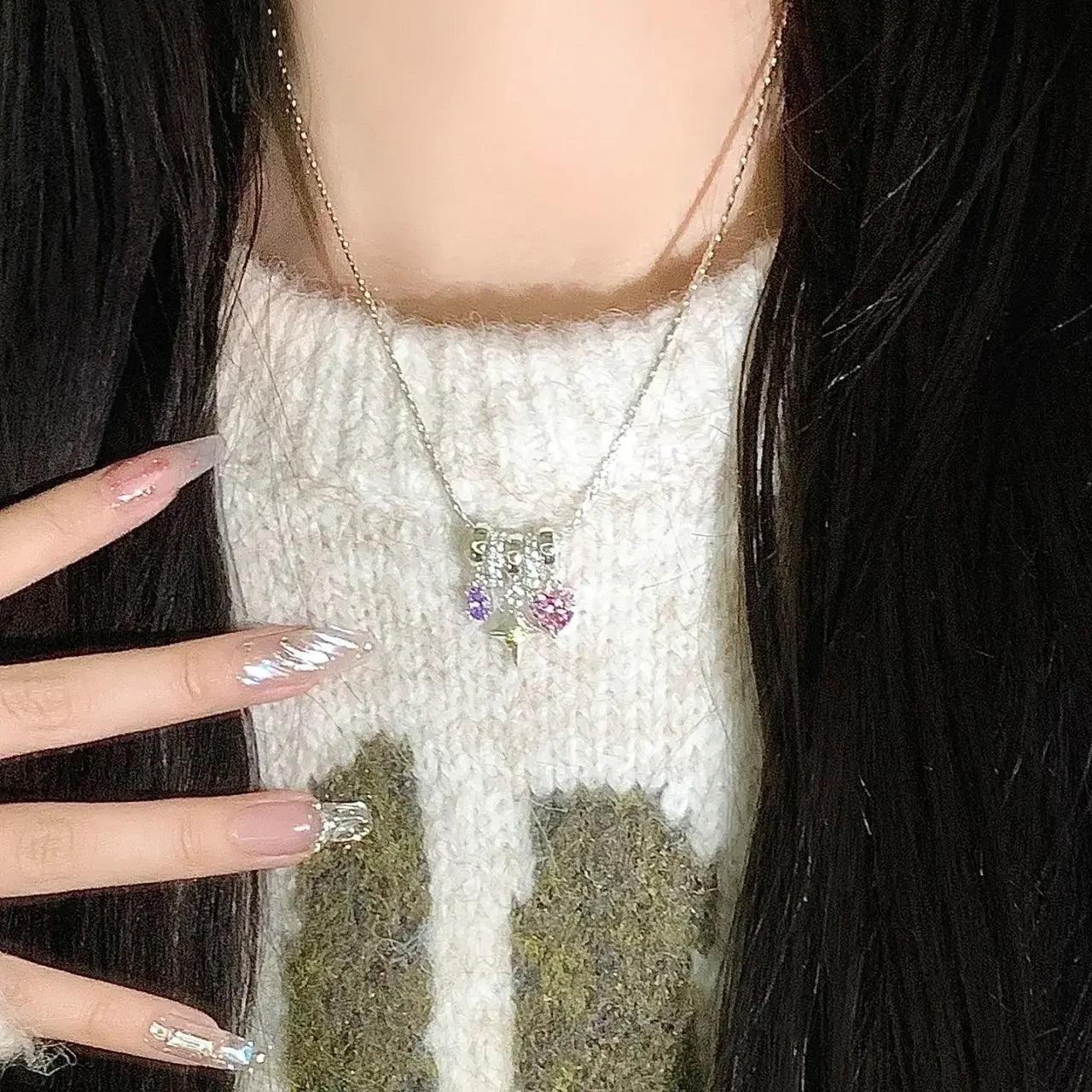 Punk Sweet and Cool Crystal Heart Pendant Necklace for Women