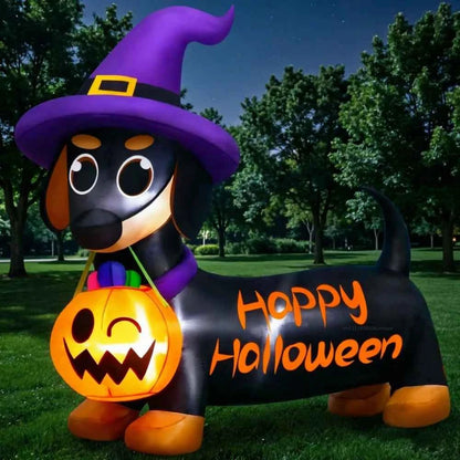 1.6M Inflatable Halloween Puppy Pumpkin Ornament Built-in LED for Outdoor