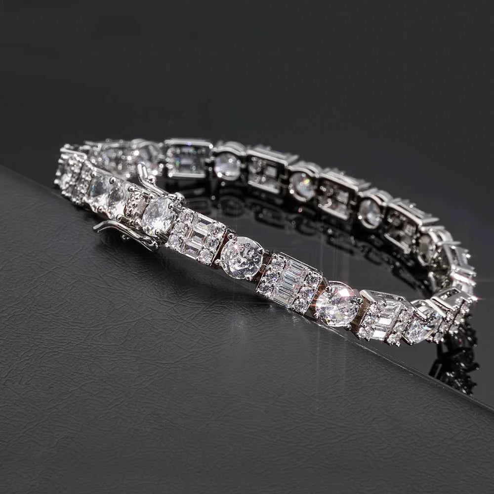 Iced Diamond Tennis Chain Silver Plated Brass Bling Circle Square Cubic Zirconia Necklace