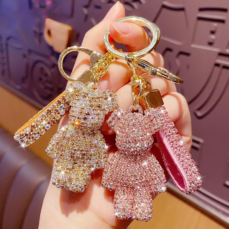 Cute Rhinestones Tassel Bear Keychain Couple Keychain Decoration Small Car Ring Student Bag Pendant Dabfavshop