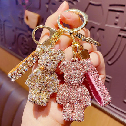 Cute Rhinestones Tassel Bear Keychain Couple Keychain Decoration Small Car Ring Student Bag Pendant Dabfavshop