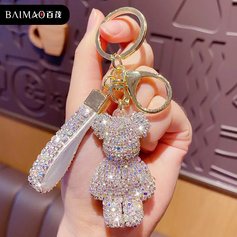 Cute Rhinestones Tassel Bear Keychain Couple Keychain Decoration Small Car Ring Student Bag Pendant Dabfavshop