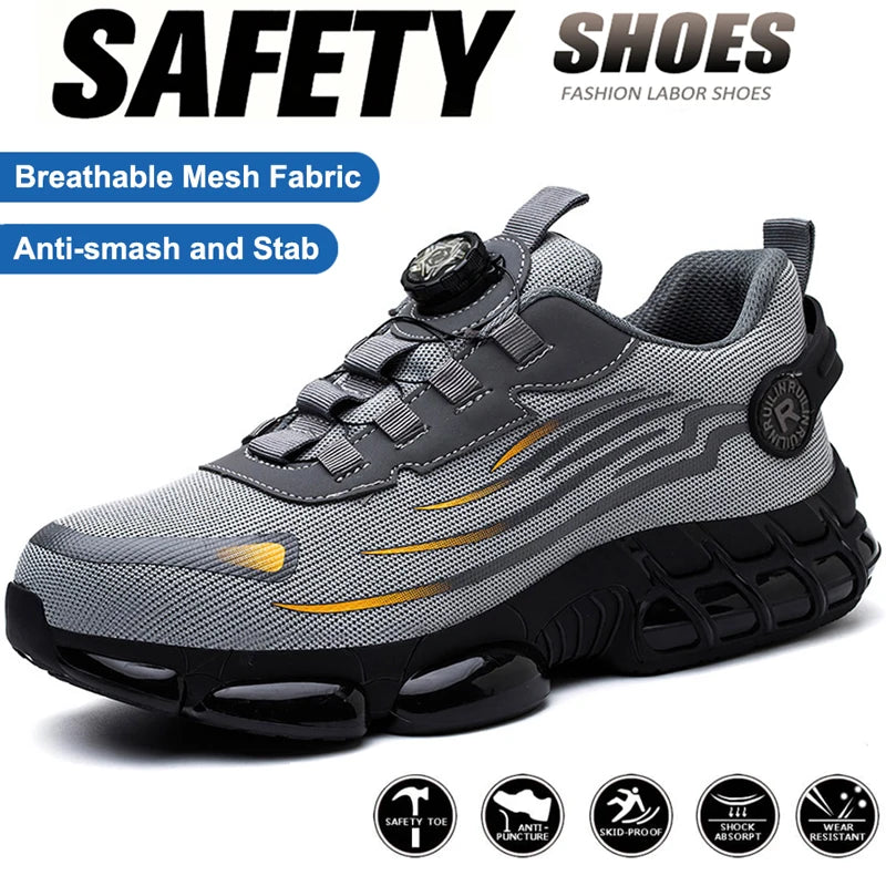 Rotating Button Steel Toe Anti-Puncture Non Slip Work Shoes Man Lightweight Breathable Safety Shoes Men's Work Shoes Boots Dabfavshop