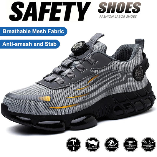 Rotating Button Steel Toe Anti-Puncture Non Slip Work Shoes Man Lightweight Breathable Safety Shoes Men's Work Shoes Boots Dabfavshop