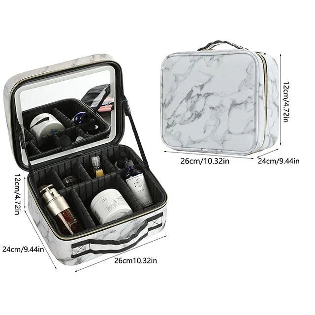 New LED Lighted Cosmetic Case With Mirror PU Leather Portable Travel Makeup Storage Bags Waterproof Travel Makeup Bag