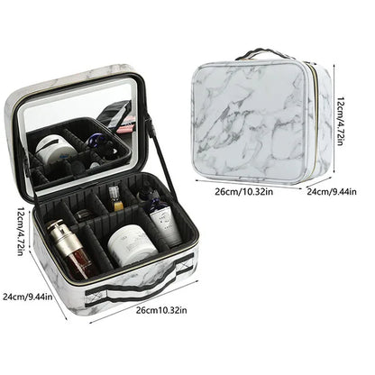 New LED Lighted Cosmetic Case With Mirror PU Leather Portable Travel Makeup Storage Bags Waterproof Travel Makeup Bag