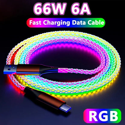RGB Fast Charging USB to C Cable Colorful Streamer Glowing Line for Samsung Xiaomi Redimi Huawei Charger USB C Cable Dabfavshop