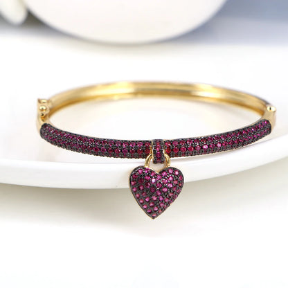 New Fashion Elegant Gold Color Heart Pendant Bangle Jewelry Crystal Zircon Bracelets Lover Romantic Wedding Gift Wholesale