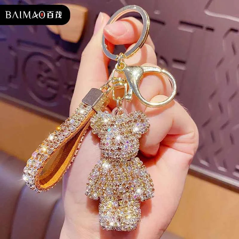 Cute Rhinestones Tassel Bear Keychain Couple Keychain Decoration Small Car Ring Student Bag Pendant Dabfavshop