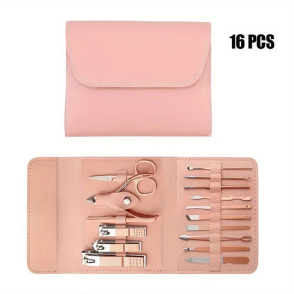 16pcs Professional Nail Clippers and Cuticle Nippers Set with Travel Case