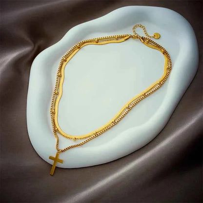 Stainless Steel Gold Color Cross Pendant Necklace